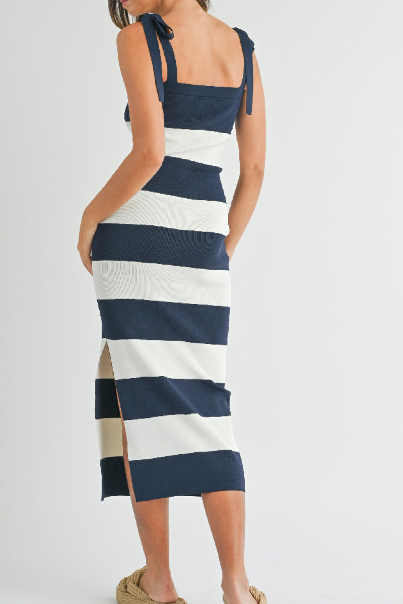 Bow Shoulder Stripe Sweater Dress